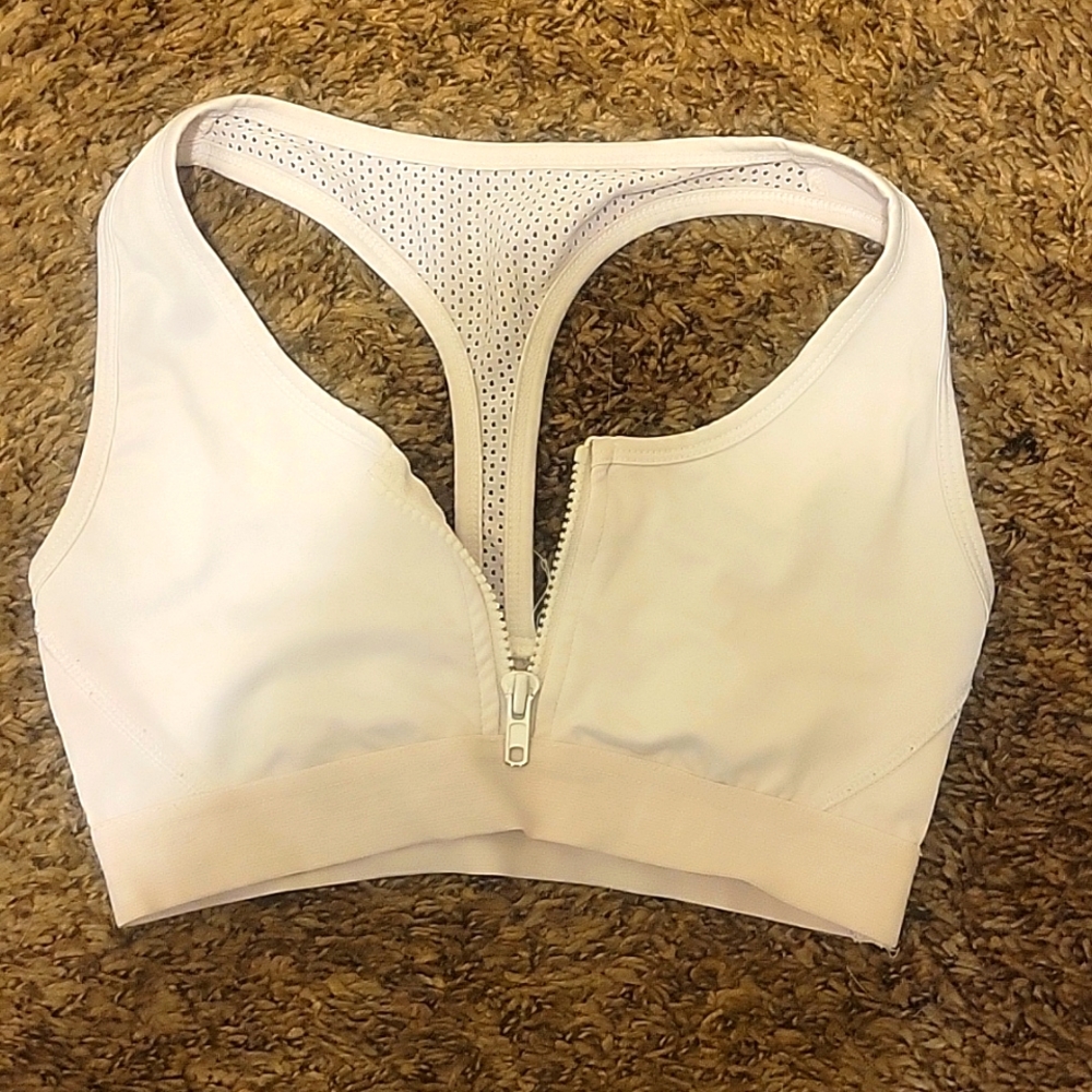 Women's White Zip Up Sports Bra